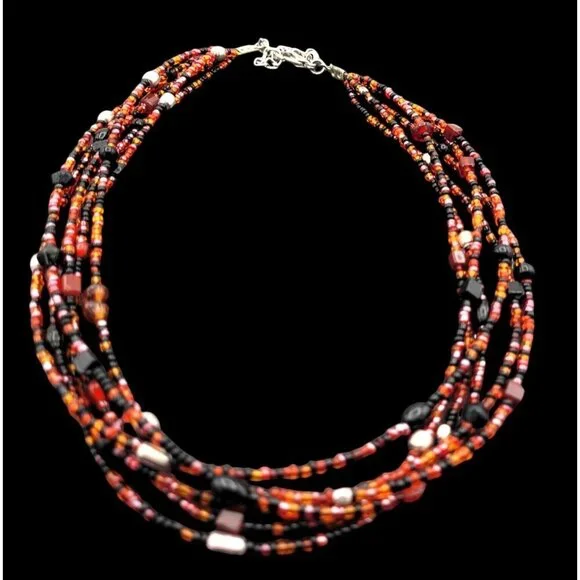 Multicolor Beaded Necklace With Multi-Strand Design Adjustable Clasp Halloween - Picture 2 of 5